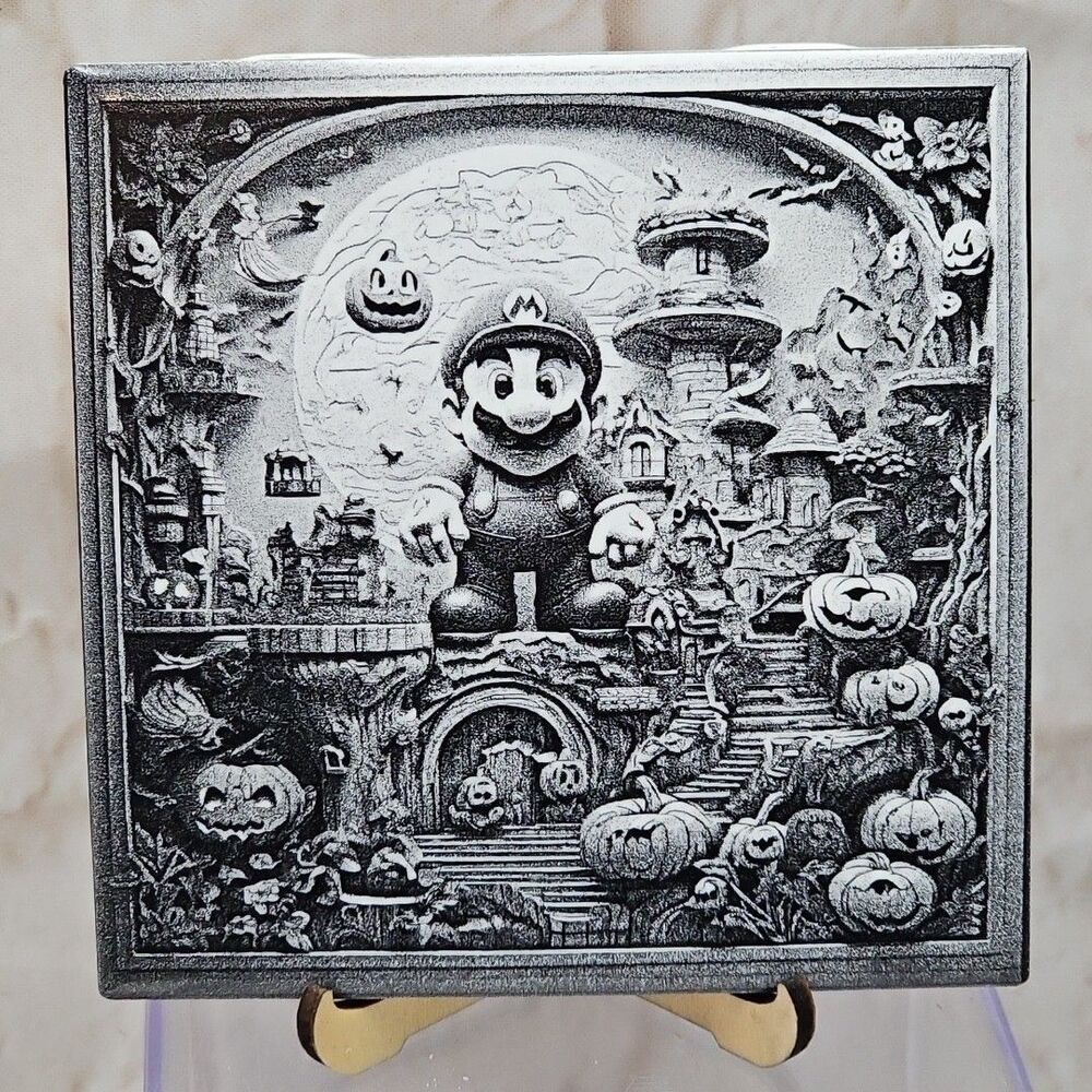 Super Mario Haunted Mansion Halloween Art 4¼" Engraved Ceramic Tile Collectible
